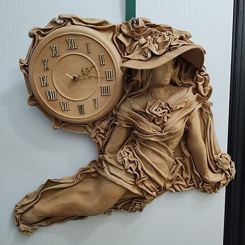 *Needs Repair* Faux Leather Lady With A Dress And Hat Victorian Style Wall Clock